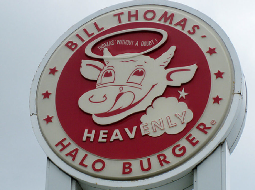 Halo Burger Logo Mascot Storefront Sign