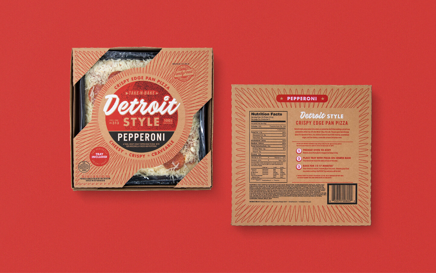 Family Finest Detroit Style Pizza Box Packaging Front and Back