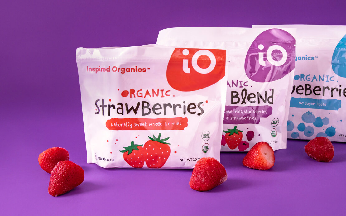 Inspired Organics Frozen Strawberries Berry Blend Blueberries Packaging