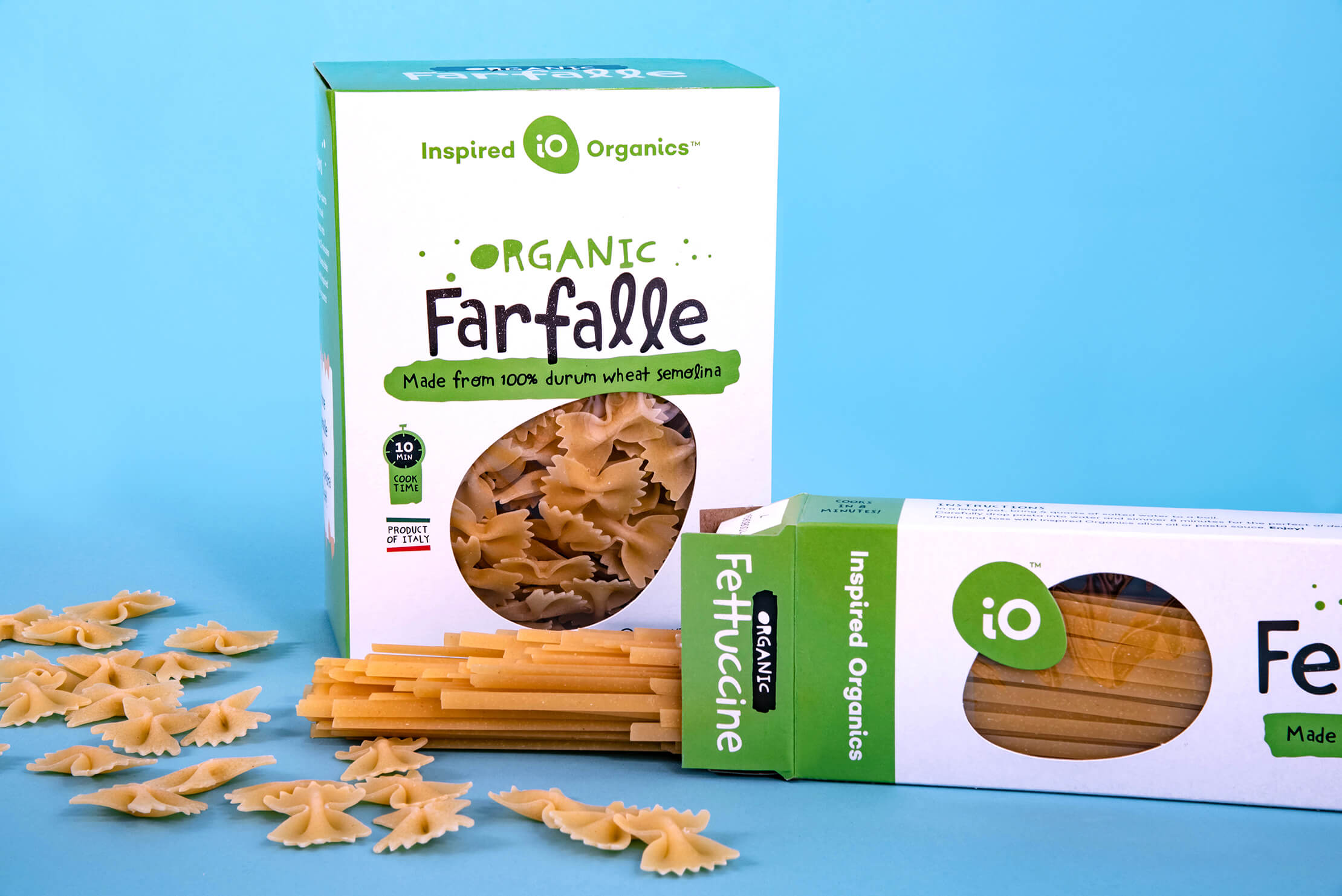 Inspired Organics Farfalle Fettuccine Pasta Packaging